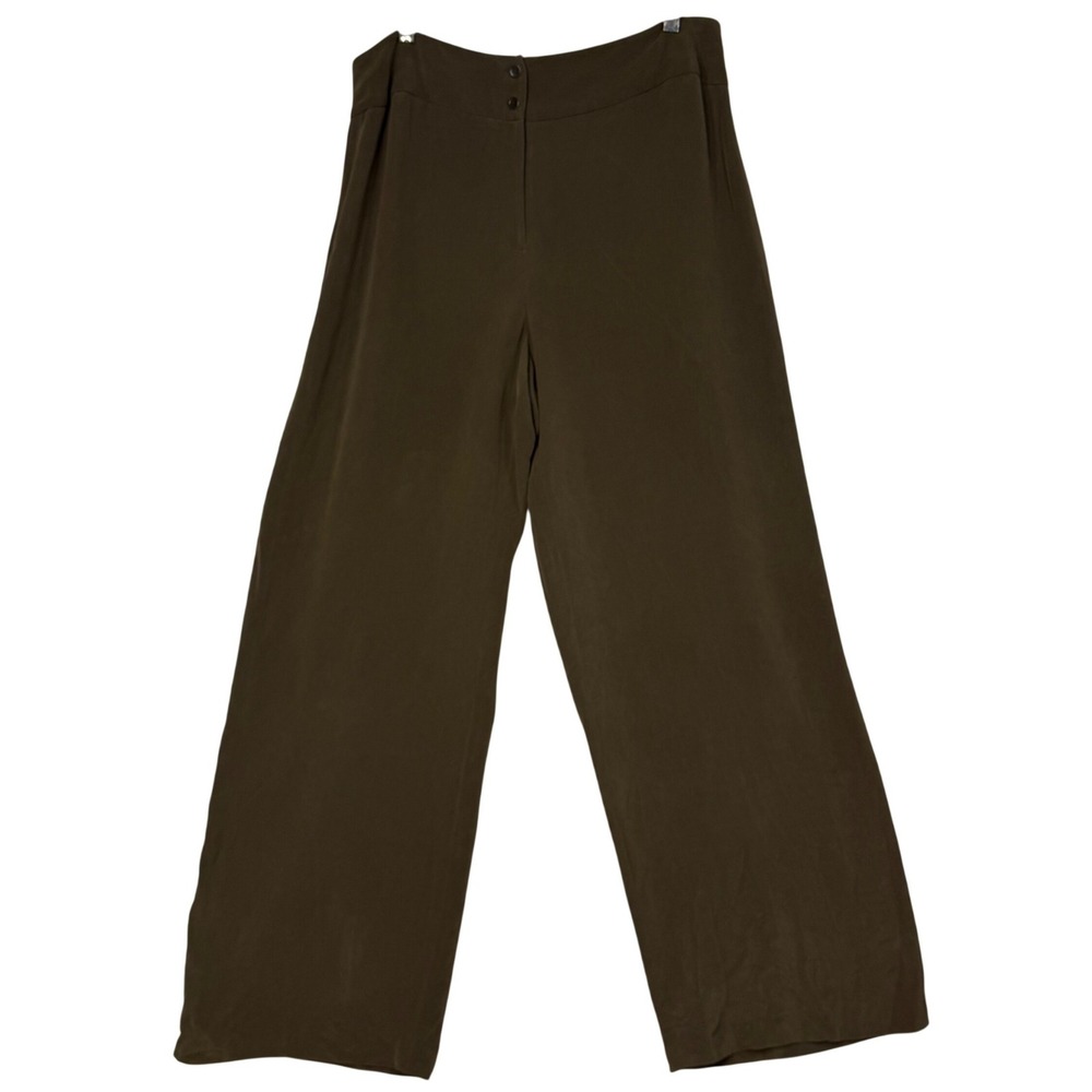VTG Jones NY 16 Silk Wide Leg Trousers Brown High Rise Career Work Professional